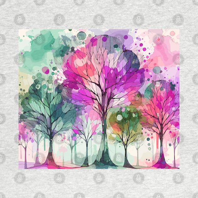 Colorful Pink Pastel Abstract Trees by Siha Arts